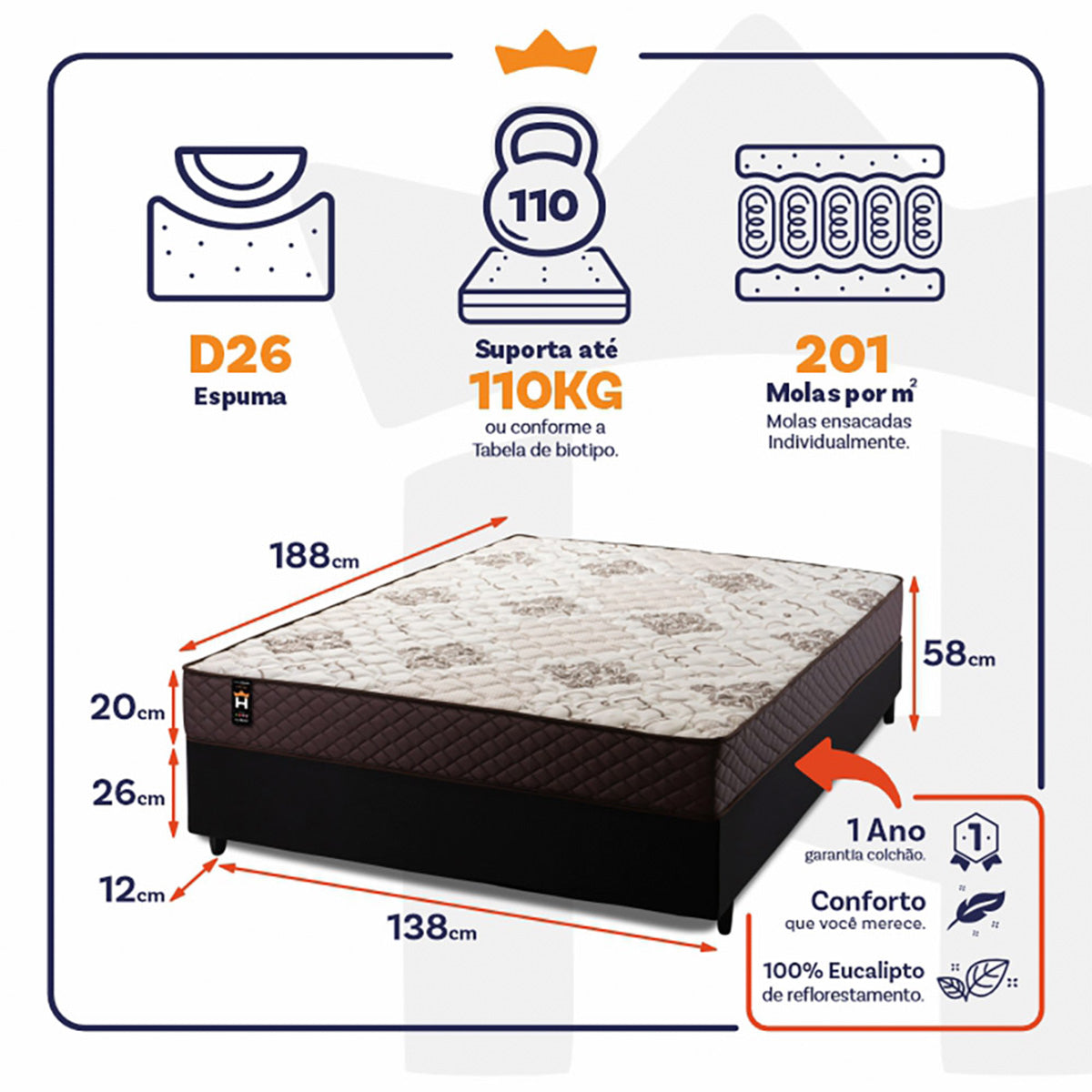 Cama Box Molas Ensacadas Allura Casal 138x188 King House