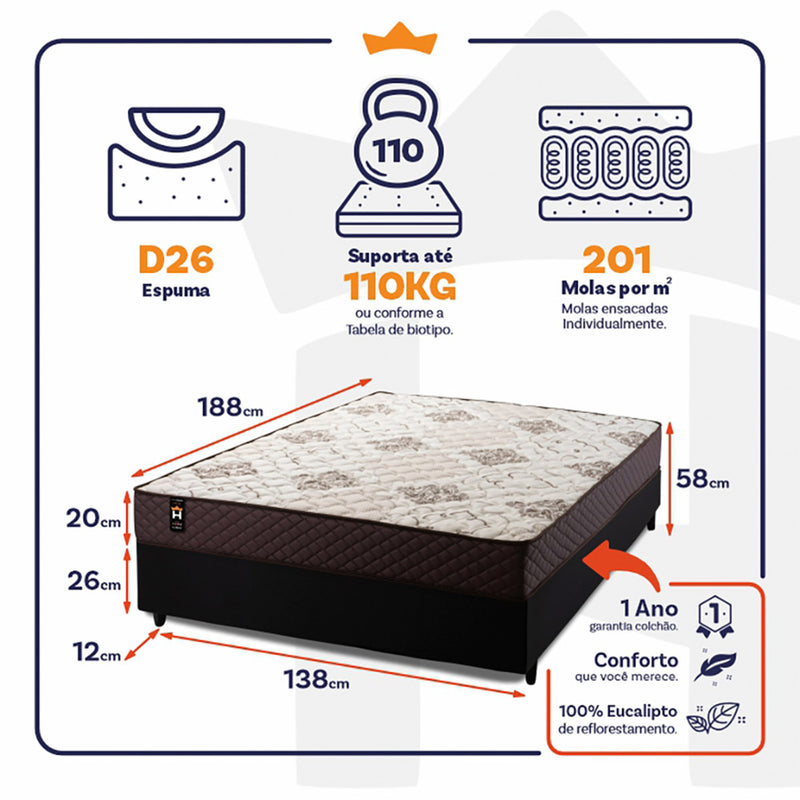 Cama Box Molas Ensacadas Allura Casal 138x188 King House