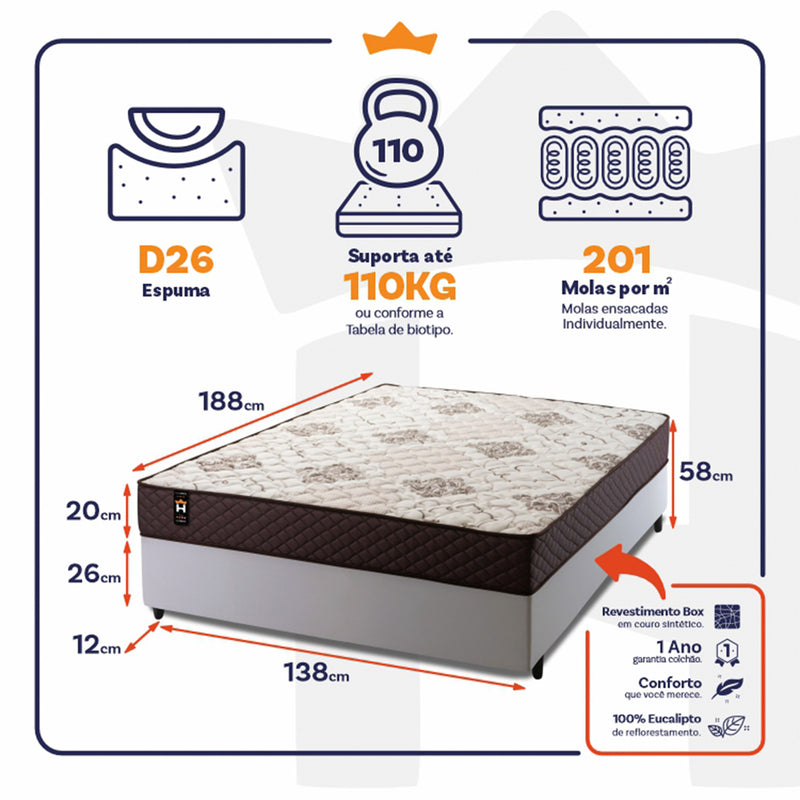 Cama Box Molas Ensacadas Allura Casal 138x188 King House