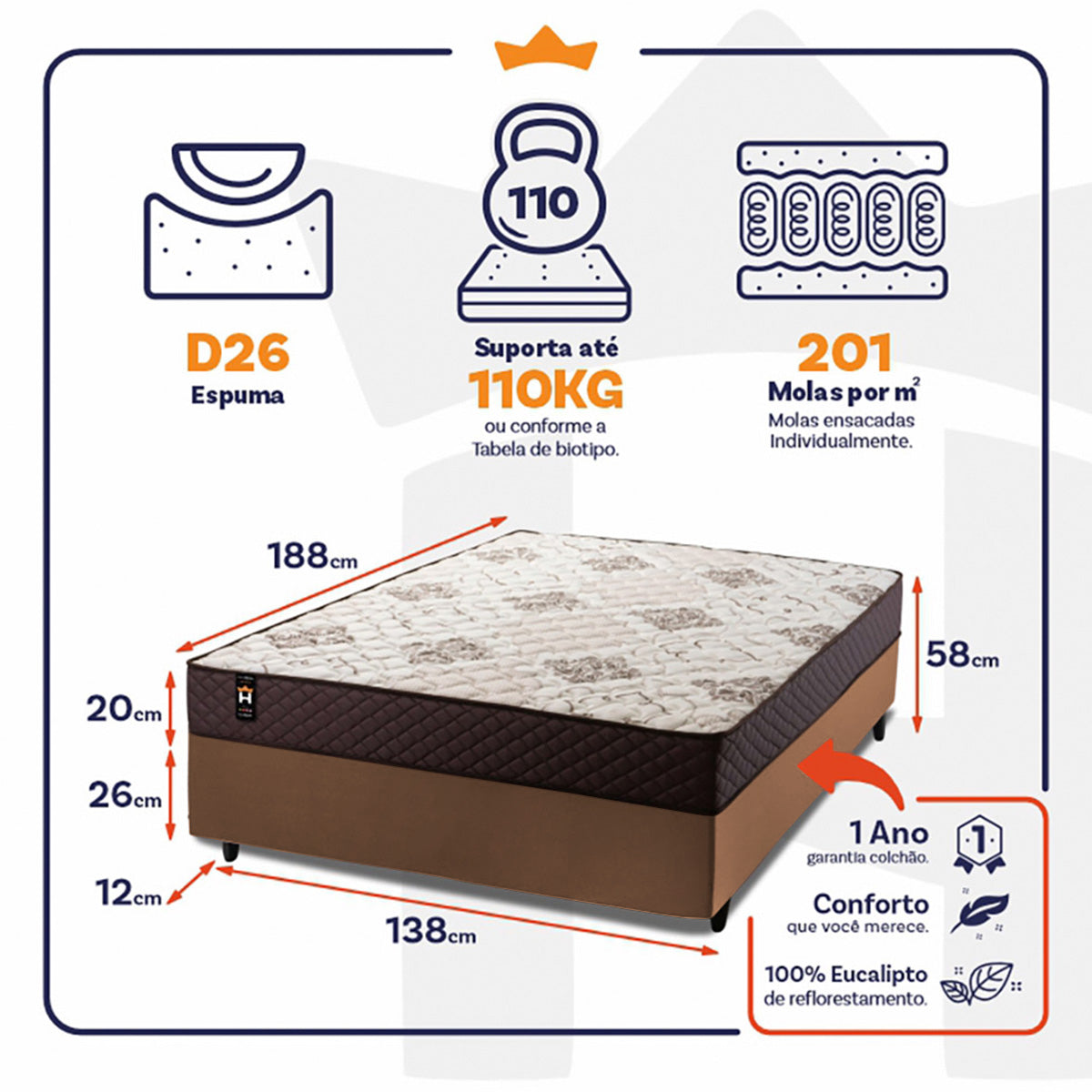 Cama Box Molas Ensacadas Allura Casal 138x188 King House