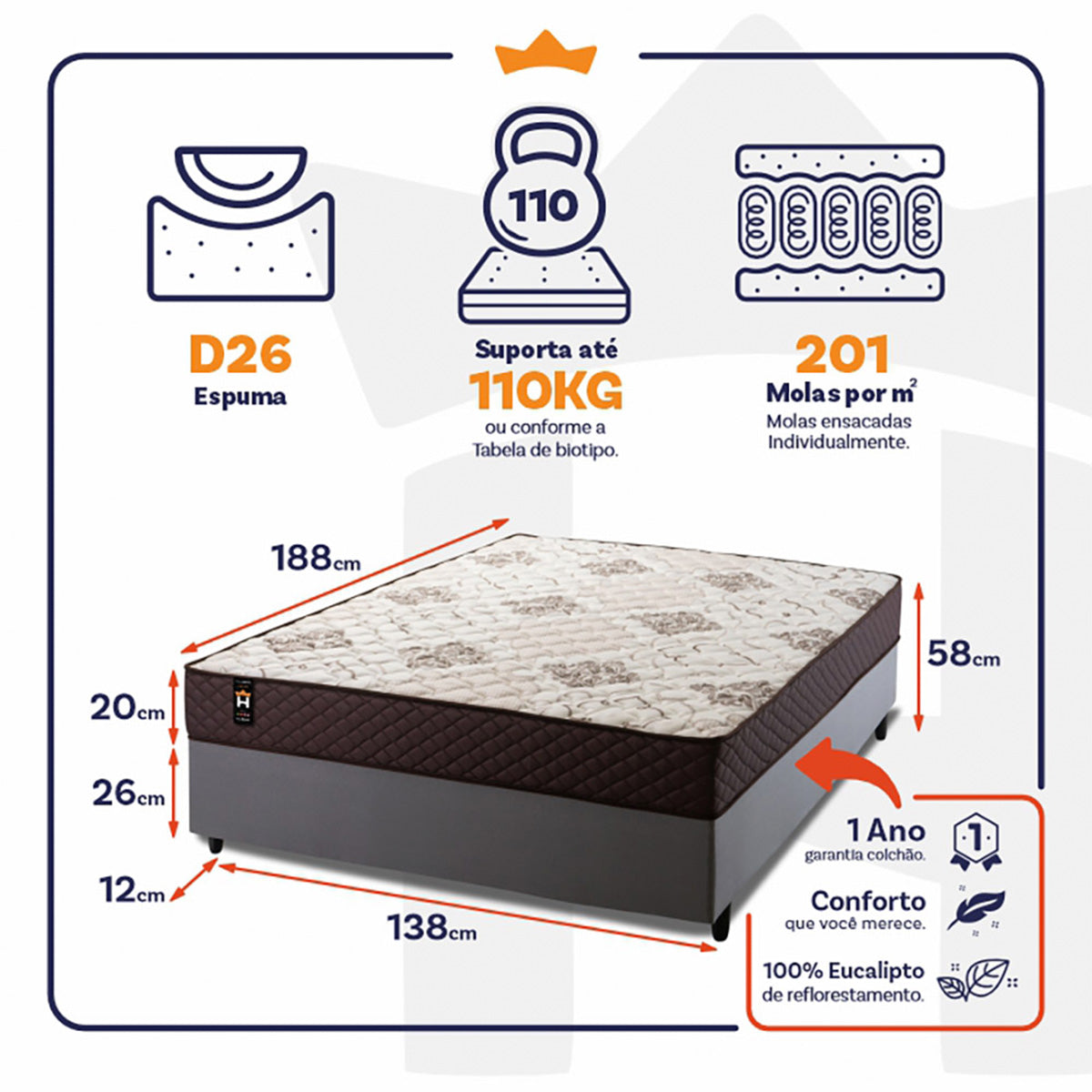 Cama Box Molas Ensacadas Allura Casal 138x188 King House