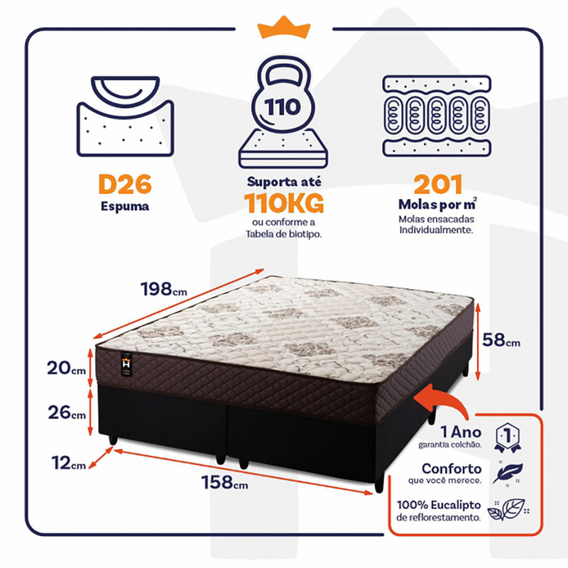 Cama Box Allura Molas Ensacadas Queen 158x198 King House