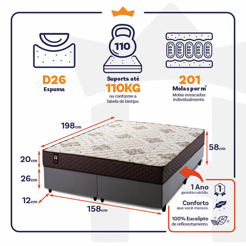 Cama Box Allura Molas Ensacadas Queen 158x198 King House