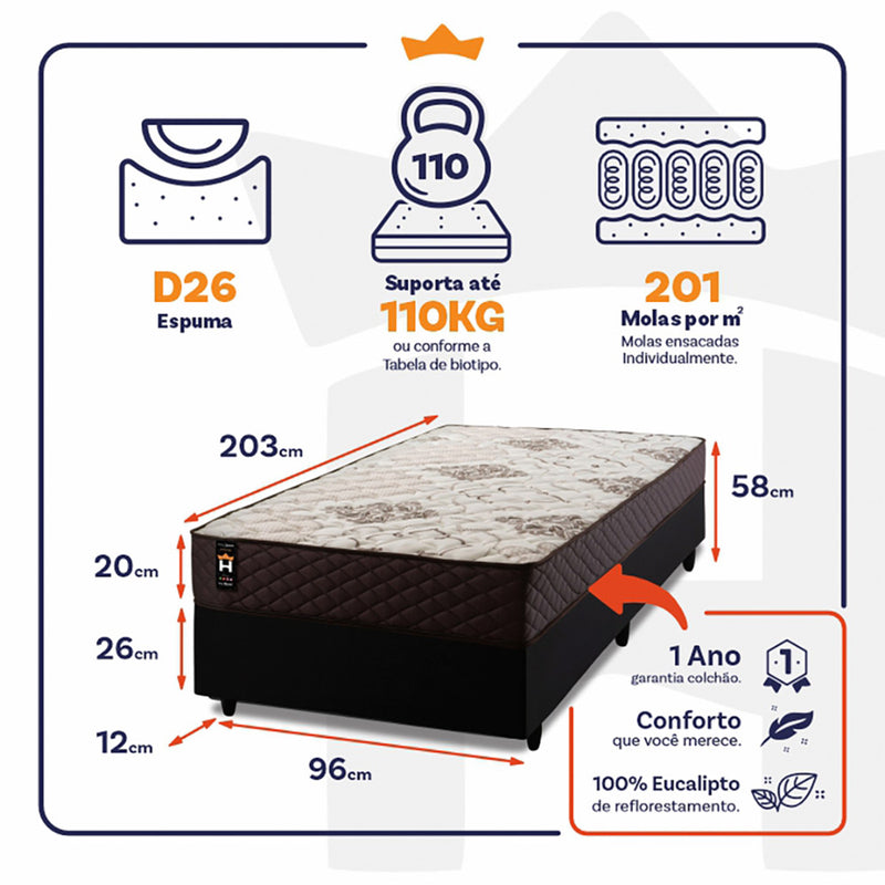 Cama Box Molas Ensacadas Allura Solteirão 96x203 King House