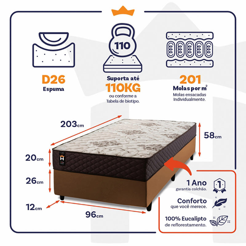 Cama Box Molas Ensacadas Allura Solteirão 96x203 King House
