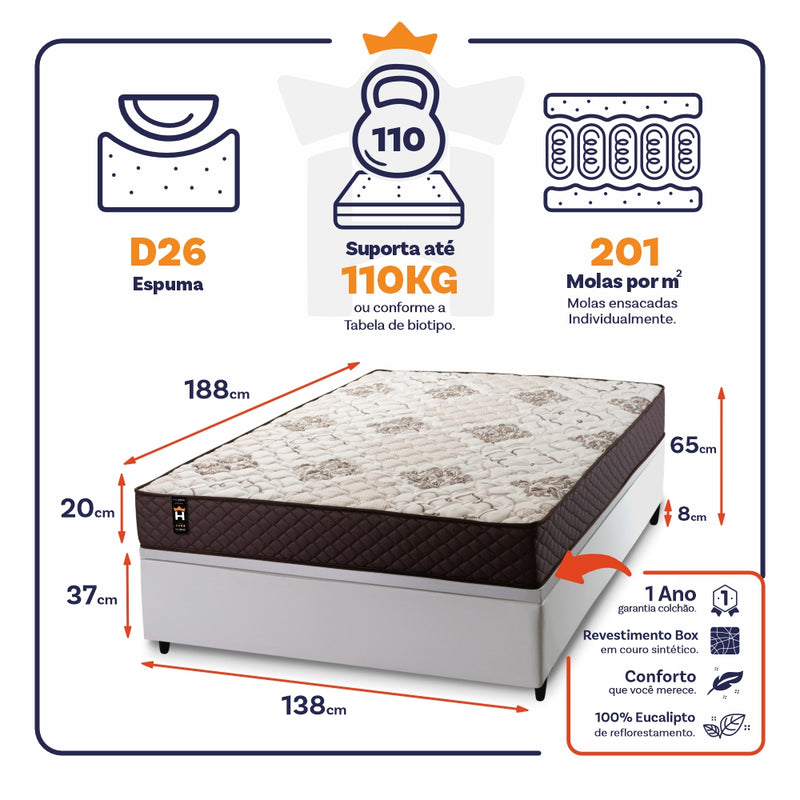 Cama Box Baú Allura 138x188 c/ Molas Ensacadas King House