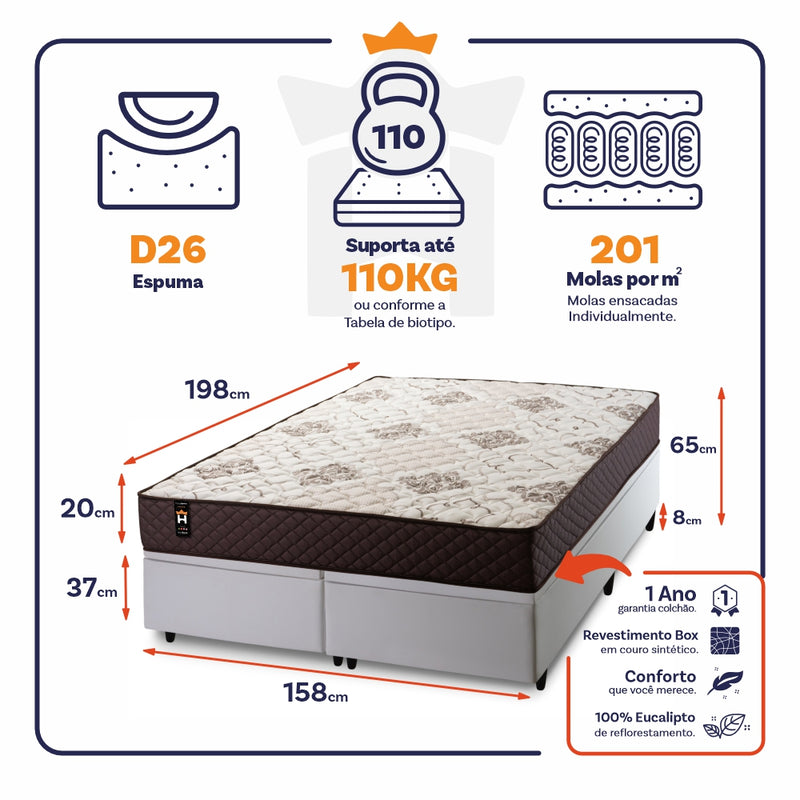 Cama Box Baú Allura c/ Molas Ensacadas 158x198 King House