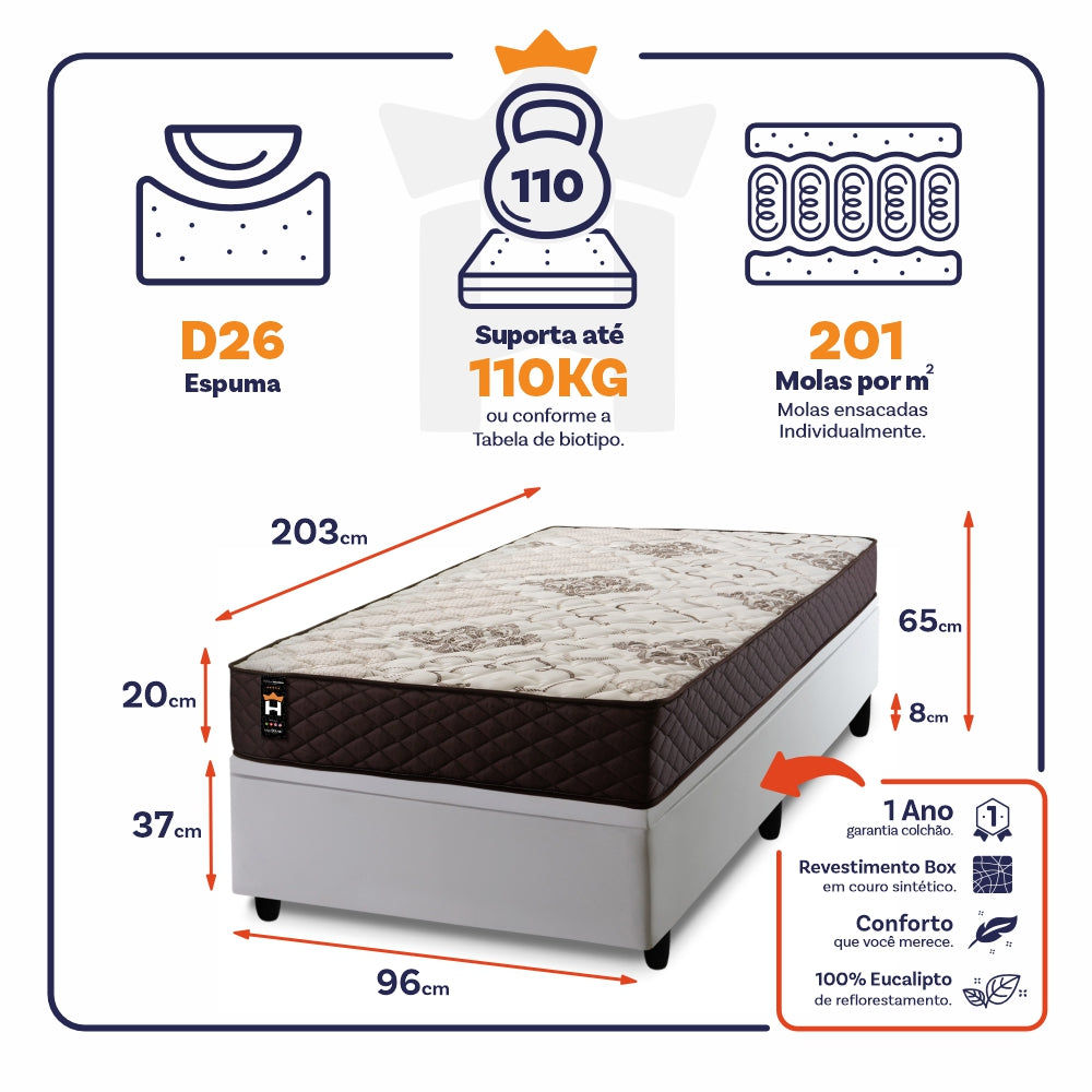 Cama Box Baú Allura 96x203 c/ Molas Ensacadas King House