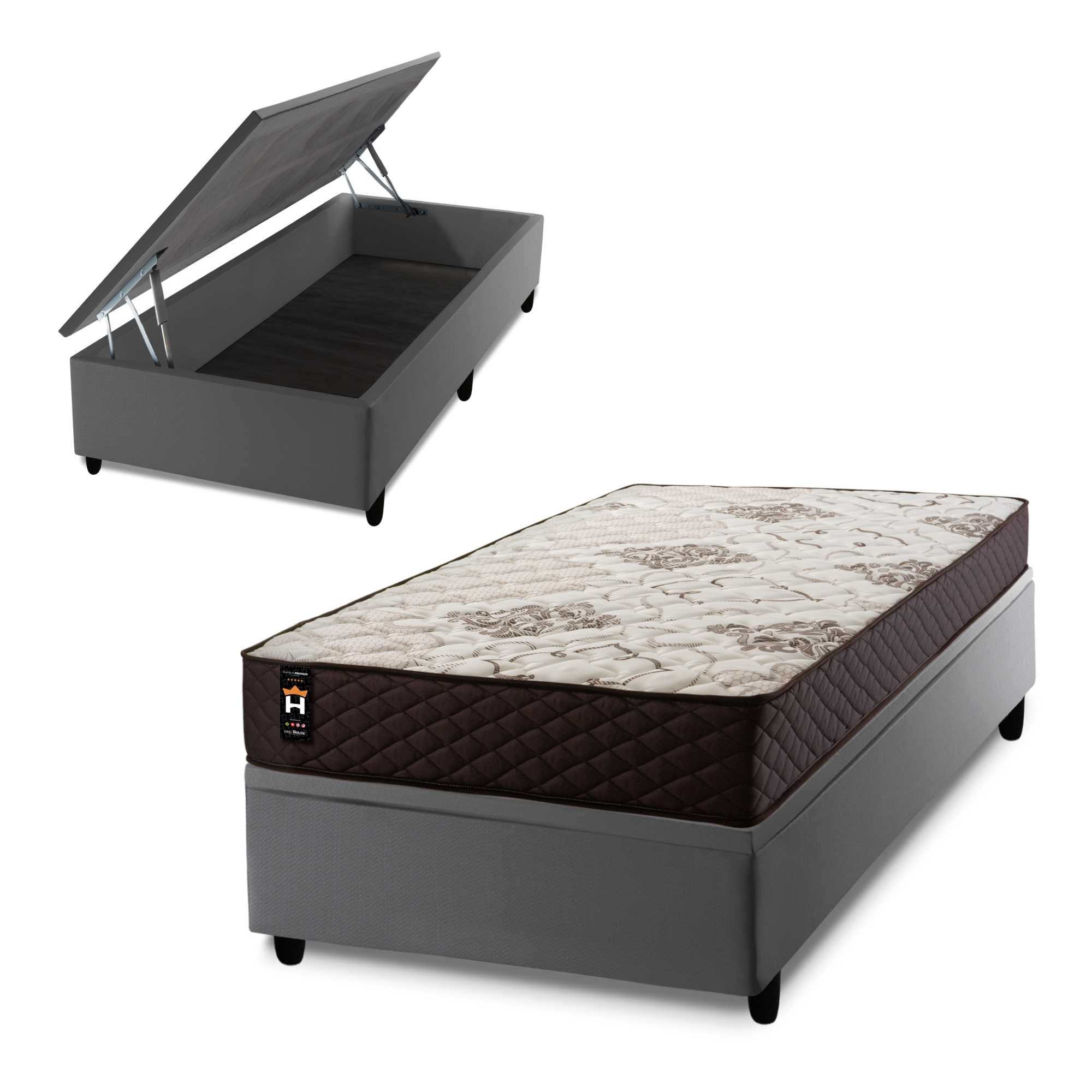 Cama Box Baú Allura 88x188 c/ Molas Ensacadas King House