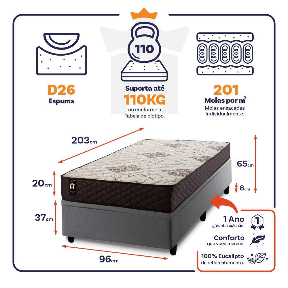 Cama Box Baú Allura 96x203 c/ Molas Ensacadas King House