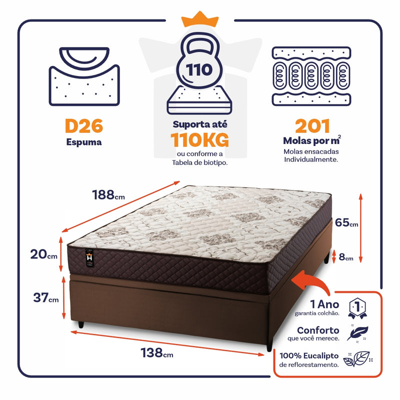 Cama Box Baú Allura 138x188 c/ Molas Ensacadas King House