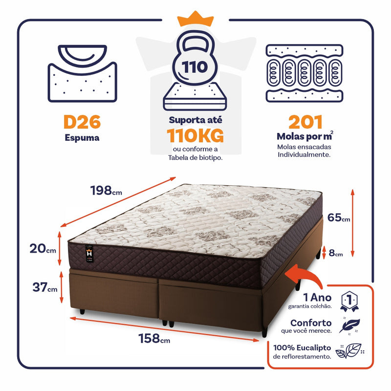 Cama Box Baú Allura c/ Molas Ensacadas 158x198 King House