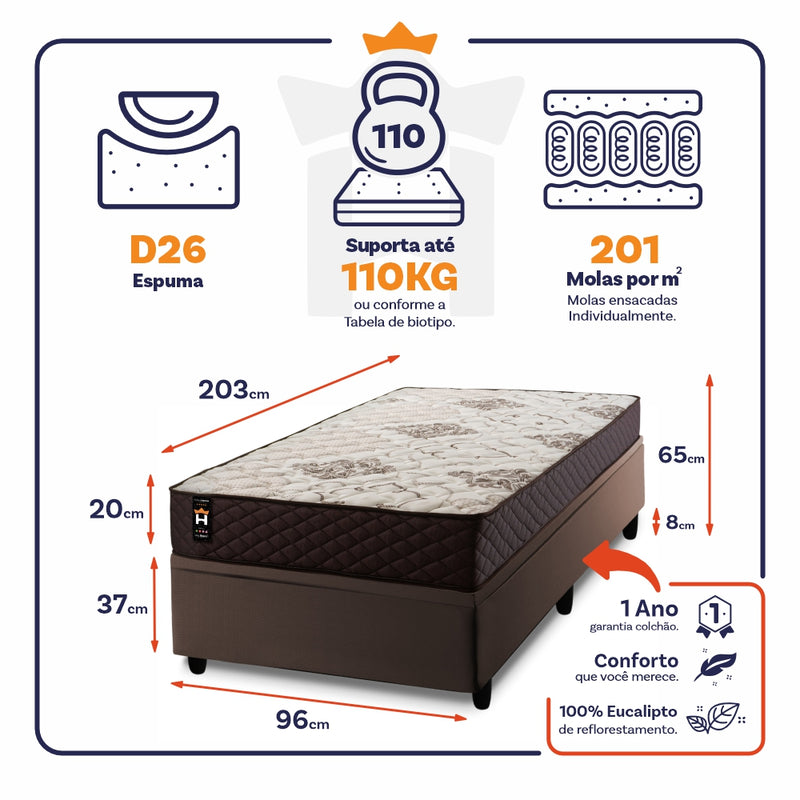 Cama Box Baú Allura 96x203 c/ Molas Ensacadas King House