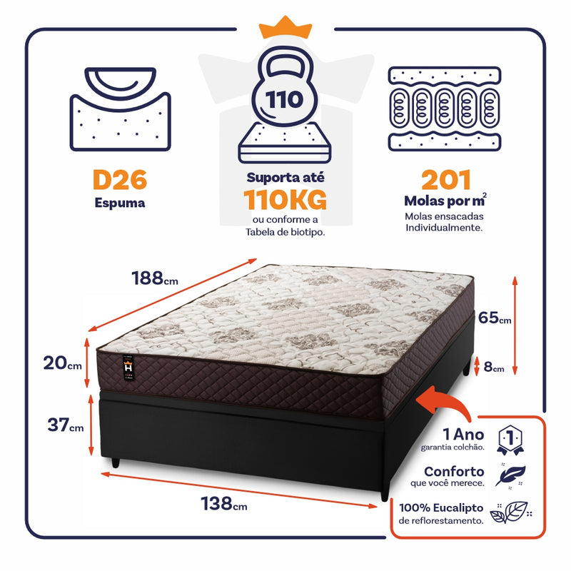Cama Box Baú Allura 138x188 c/ Molas Ensacadas King House