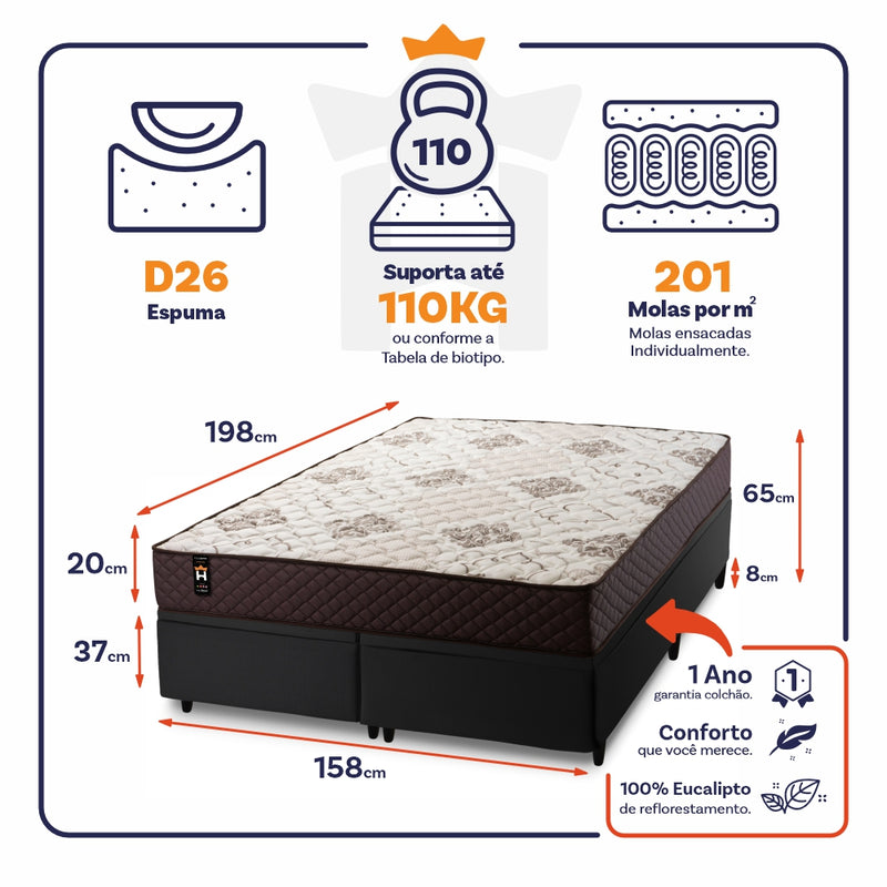 Cama Box Baú Allura c/ Molas Ensacadas 158x198 King House