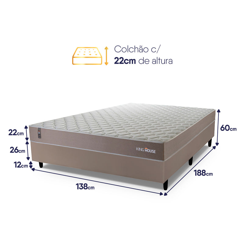 Cama Box Casal Alpha Special Molas Ensacadas Bege Espuma D26 Suporta 110 kg