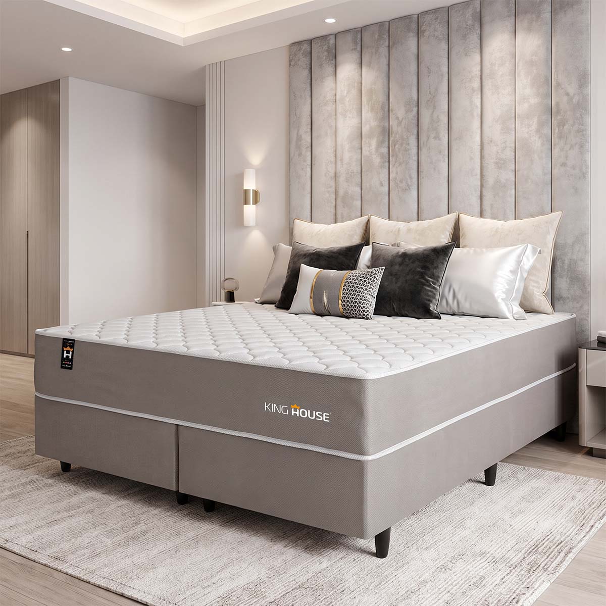 Cama Box Size Alpha Special Queen 158x198 Molas Bege Espuma D26 Suporta 110 Kg Por Pessoa