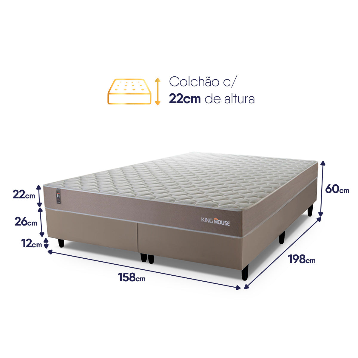 Cama Box Size Alpha Special Queen 158x198 Molas Bege Espuma D26 Suporta 110 Kg Por Pessoa