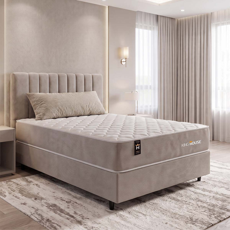 Cama Box Solteiro 88x188 Bege Alpha Special Molas Espuma D26 Suporta 110 Kg Por Pessoa