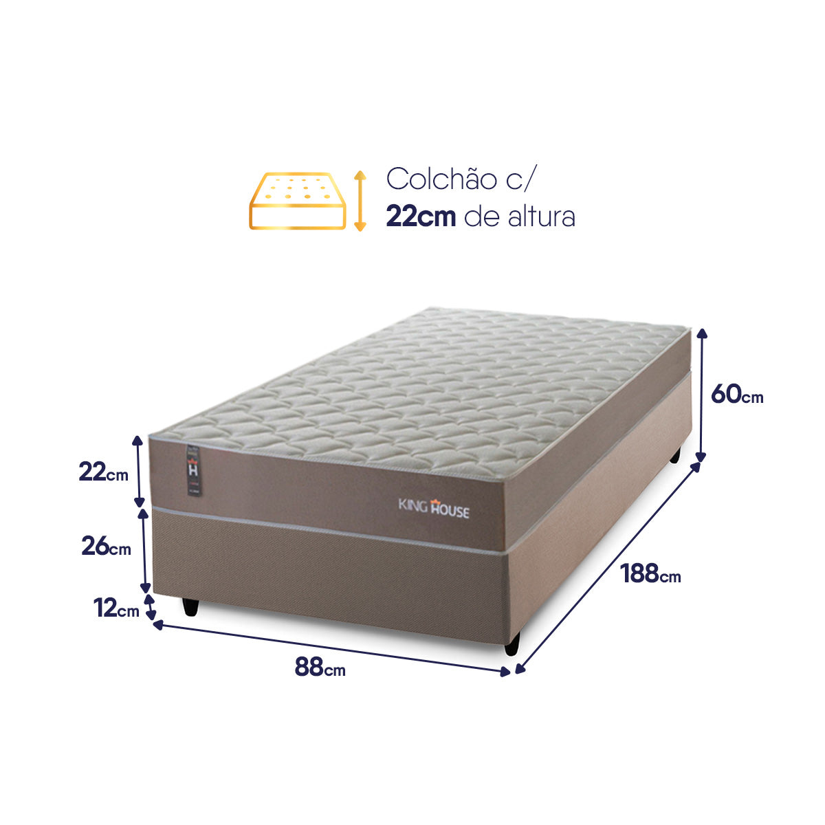 Cama Box Solteiro 88x188 Bege Alpha Special Molas Espuma D26 Suporta 110 Kg Por Pessoa