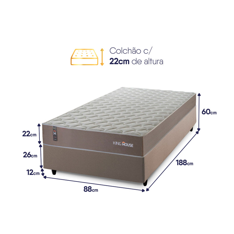 Cama Box Solteiro 88x188 Bege Alpha Special Molas Espuma D26 Suporta 110 Kg Por Pessoa