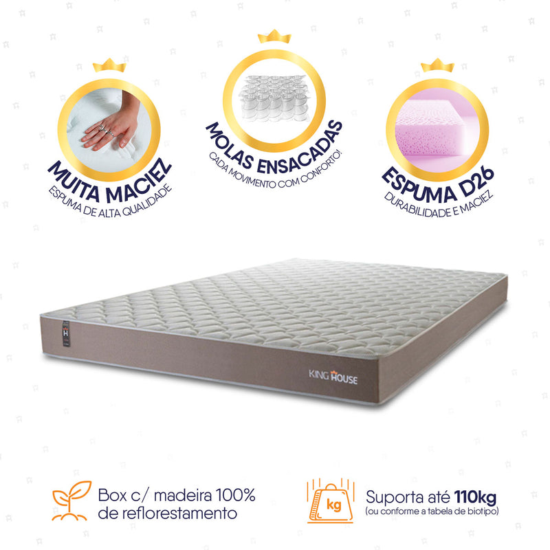 Colchão Casal Alpha Special 138x188x22 Bege c/ Molas ensacadas - Hellen Espuma D26 Suporta 110 Kg Por Pessoa