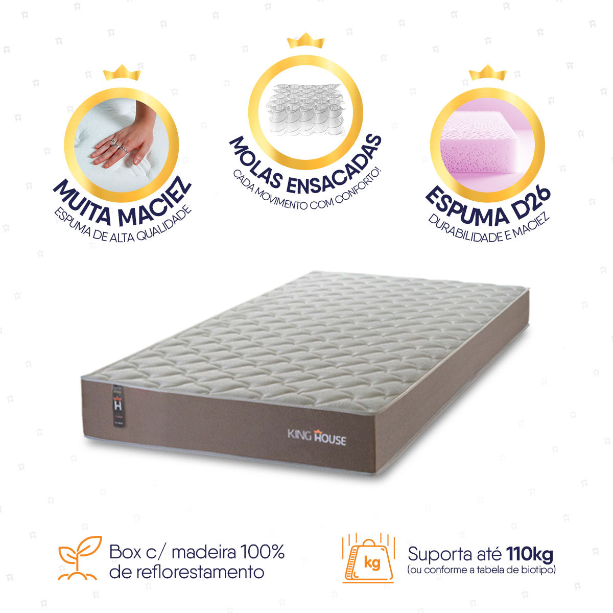 Colchão Solteiro Alpha Special 88x188x22 Bege c/ Molas ensacadas - Hellen Espuma D26 Suporta 110 Kg Por Pessoa