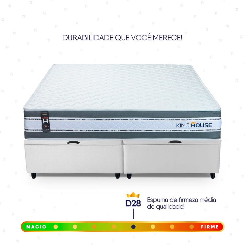 Cama Box Baú Alpine c/ Molas Ensacadas 158x198 Cinza e Branco Espuma D28 Suporta 120 kg