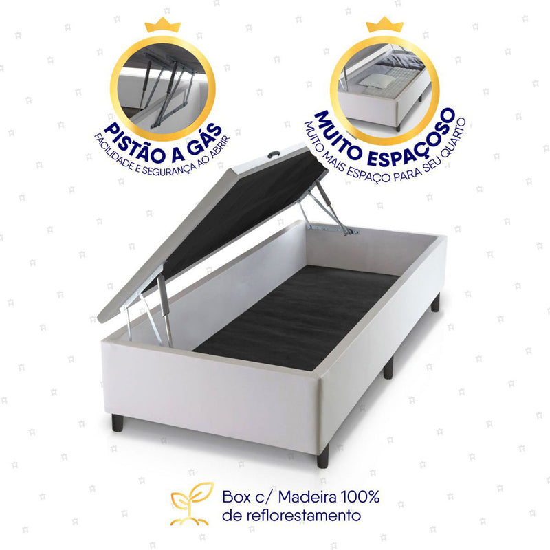 Cama Box Baú Alpine 96x203 Cinza e Branco c/ Molas Ensacadas Espuma D28 Suporta 120 kg