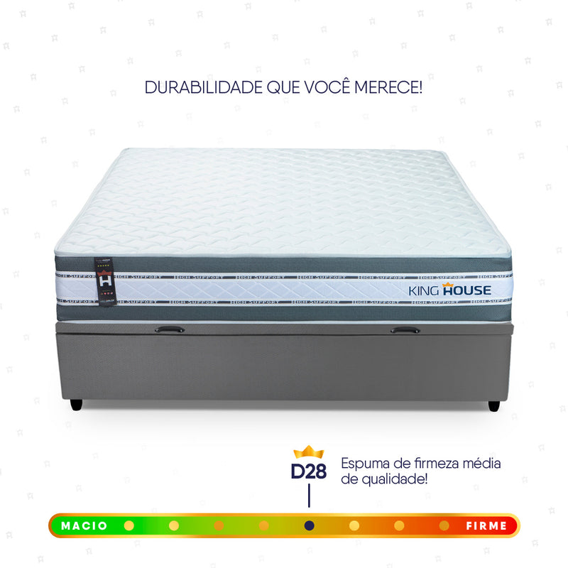 Cama Box Baú Alpine 138x188 Cinza c/ Molas Ensacadas Espuma D28 Suporta 120 kg