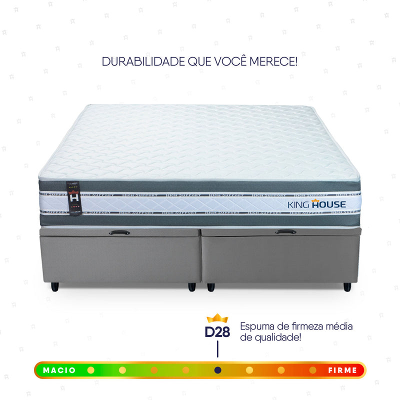 Cama Box Baú Alpine c/ Molas Ensacadas 158x198 Cinza Espuma D28 Suporta 120 kg