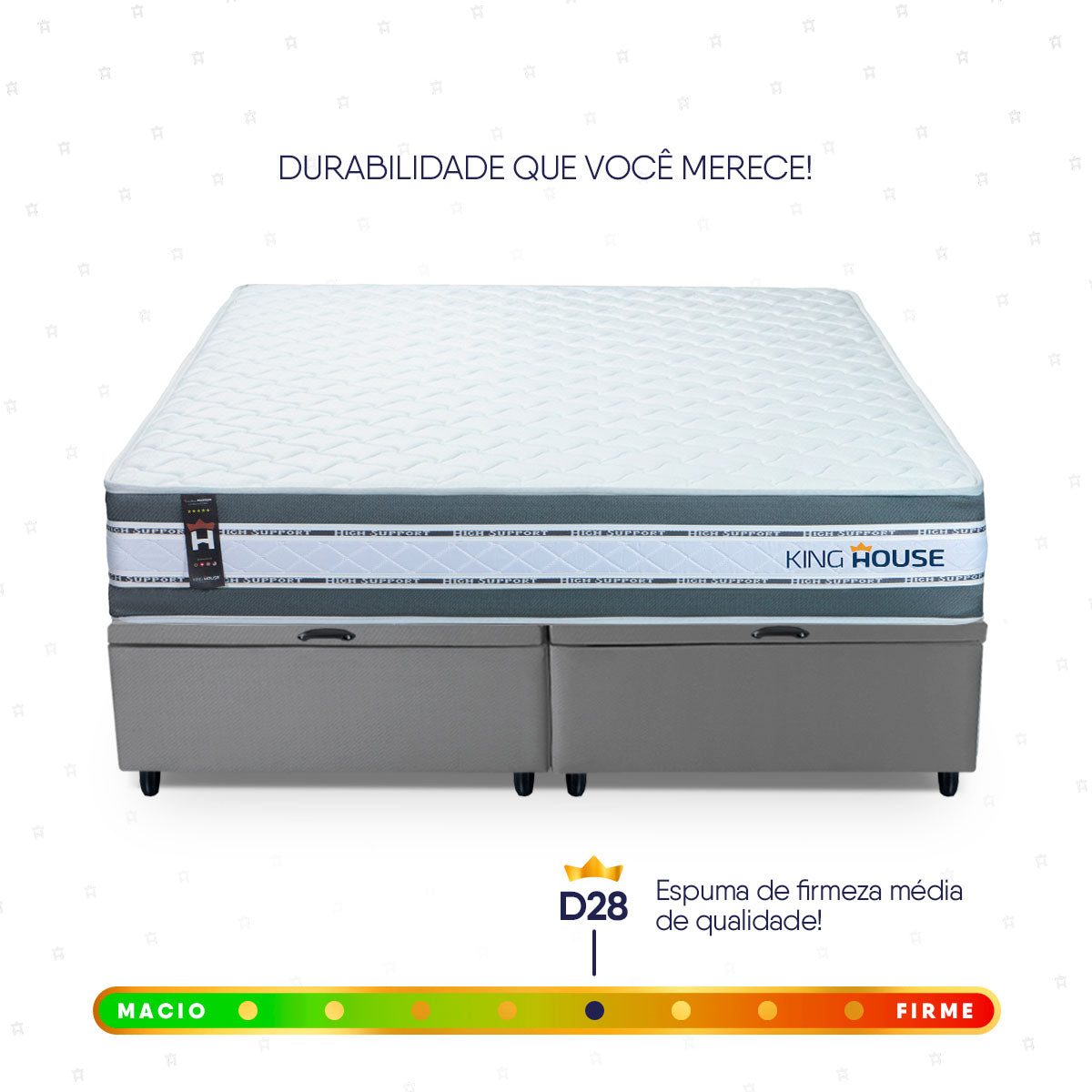 Cama Box Baú Alpine c/ Molas Ensacadas 193x203 Cinza Espuma D28 Suporta 120 kg