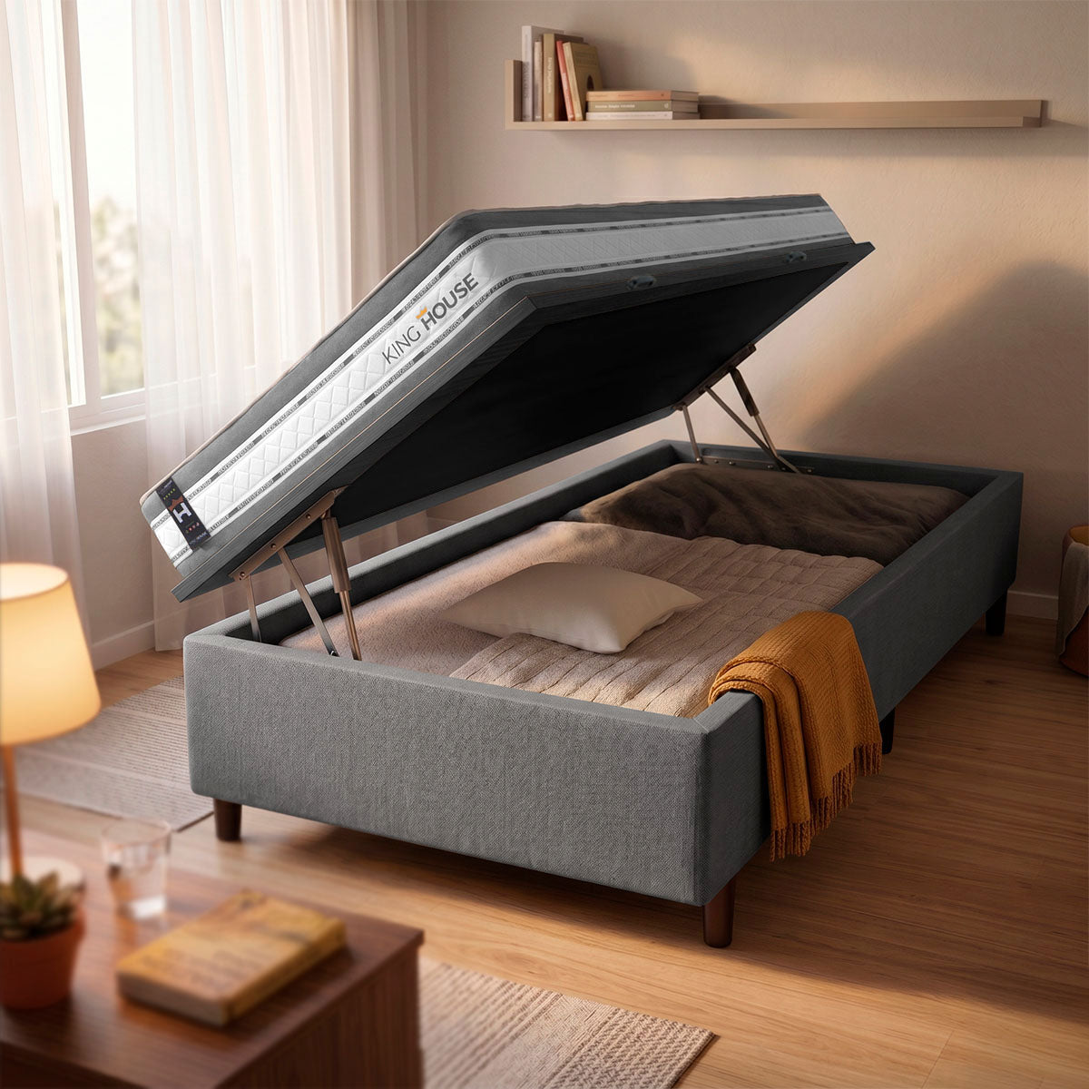 Cama Box Baú Alpine 96x203 Cinza c/ Molas Ensacadas Espuma D28 Suporta 120 kg