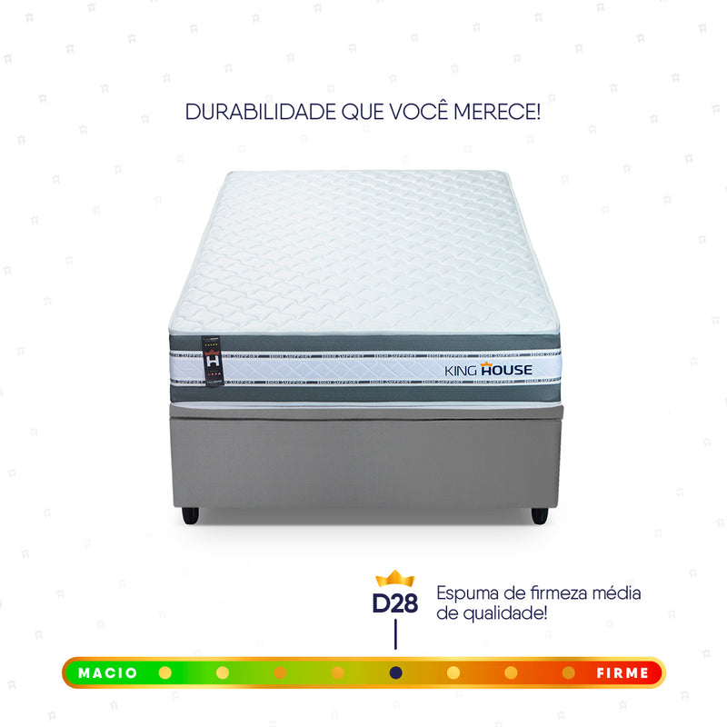 Cama Box Baú Alpine 96x203 Cinza c/ Molas Ensacadas Espuma D28 Suporta 120 kg
