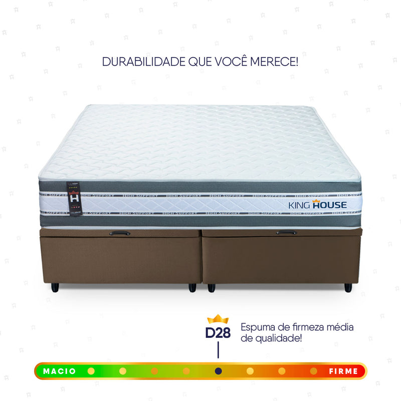 Cama Box Baú Alpine c/ Molas Ensacadas 193x203 Cinza e Marrom Espuma D28 Suporta 120 kg