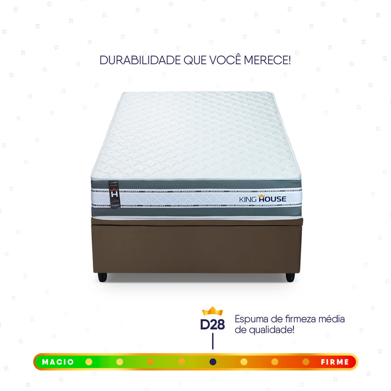 Cama Box Baú Alpine 88x188 Cinza e Marrom c/ Molas Ensacadas Espuma D28 Suporta 120 kg