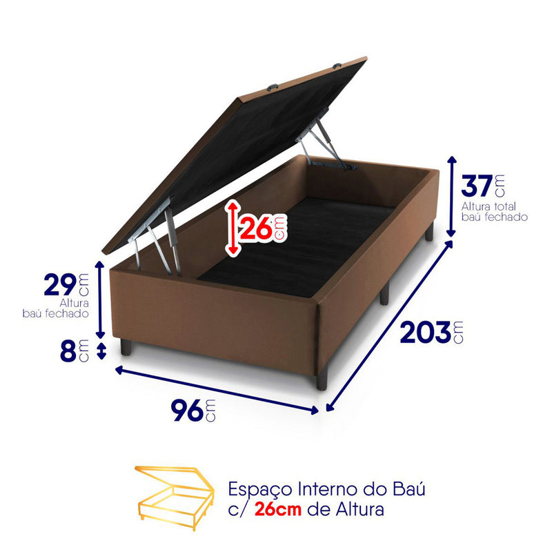 Cama Box Baú Alpine 96x203 Cinza e Marrom c/ Molas Ensacadas Espuma D28 Suporta 120 kg