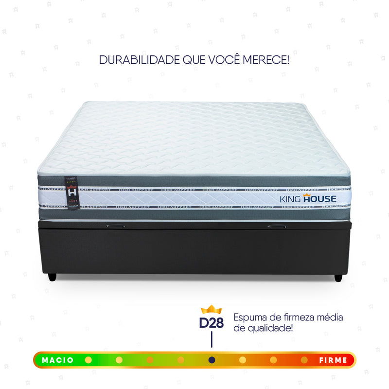 Cama Box Baú Alpine 138x188 Cinza e Preto c/ Molas Ensacadas Espuma D28 Suporta 120 kg