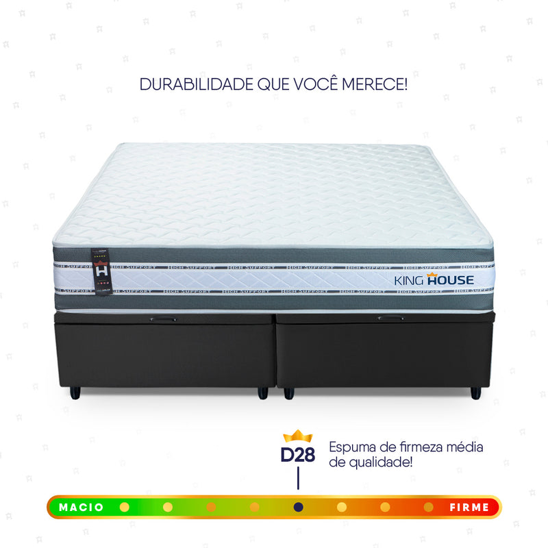 Cama Box Baú Alpine c/ Molas Ensacadas 158x198 Cinza e Preto Espuma D28 Suporta 120 kg