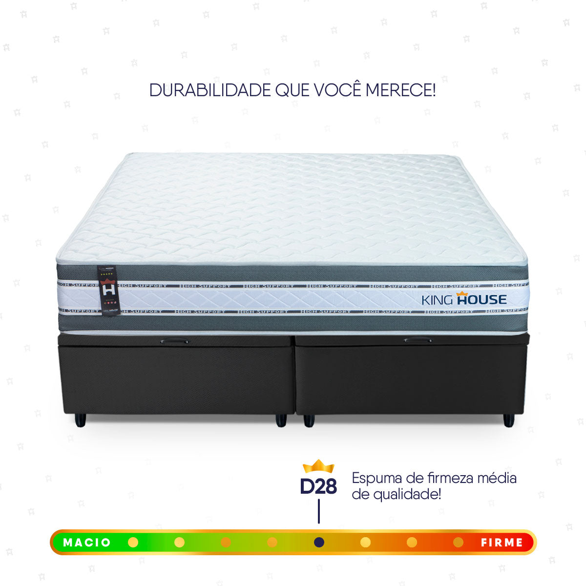 Cama Box Baú Alpine c/ Molas Ensacadas 193x203 Cinza e Preto Espuma D28 Suporta 120 kg