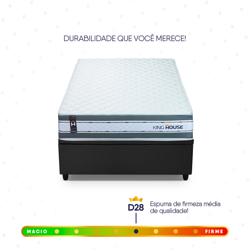 Cama Box Baú Alpine 96x203 Cinza e Preto c/ Molas Ensacadas Espuma D28 Suporta 120 kg
