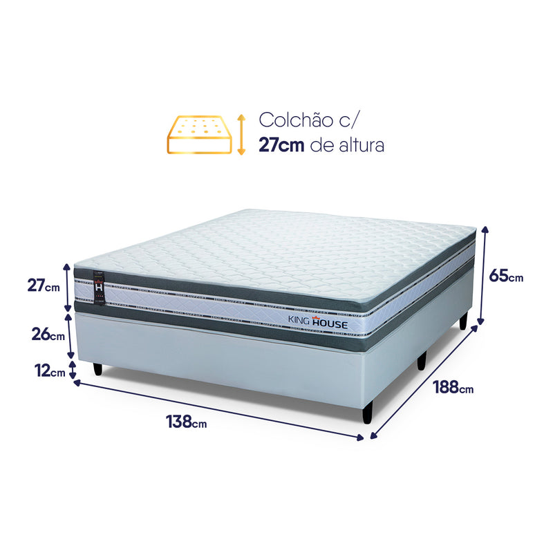 Cama Box Molas Ensacadas Alpine Casal 138x188 Branco Espuma D28 Suporta 120 Kg Por Pessoa