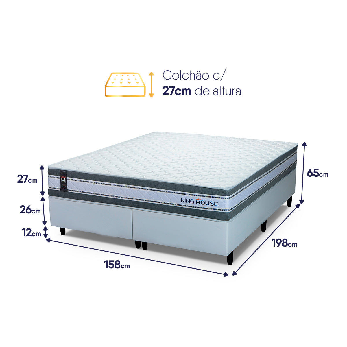 Cama Box Alpine Molas Ensacadas Queen 158x198 Cinza e Marrom Espuma D28 Suporta 120 kg