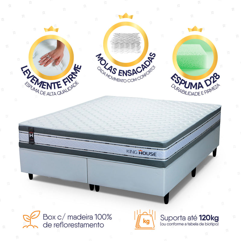 Cama Box Alpine Molas Ensacadas Queen 158x198 Cinza e Marrom Espuma D28 Suporta 120 kg