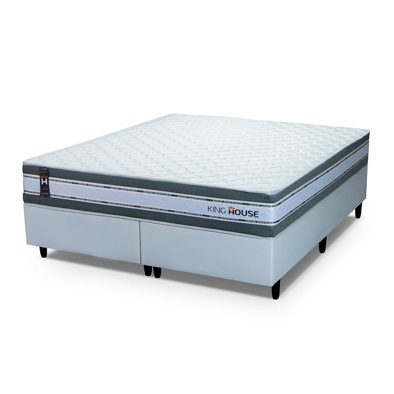Cama Box Alpine Molas Ensacadas  193x203 Cinza e Branco Espuma D28 Suporta 120 kg