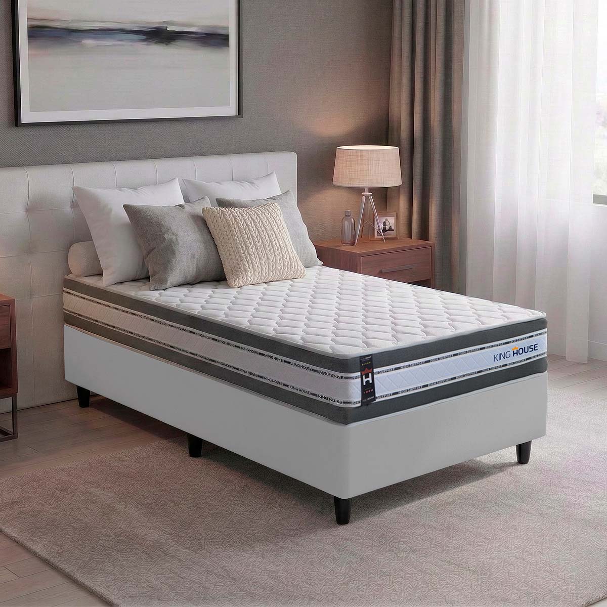Cama Box Molas Ensacadas Alpine Solteirão 96x203 Branco Espuma D28 Suporta 120 Kg Por Pessoa