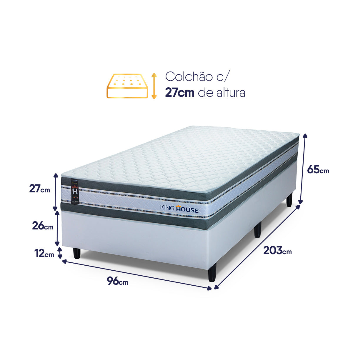 Cama Box Molas Ensacadas Alpine Solteirão 96x203 Branco Espuma D28 Suporta 120 Kg Por Pessoa