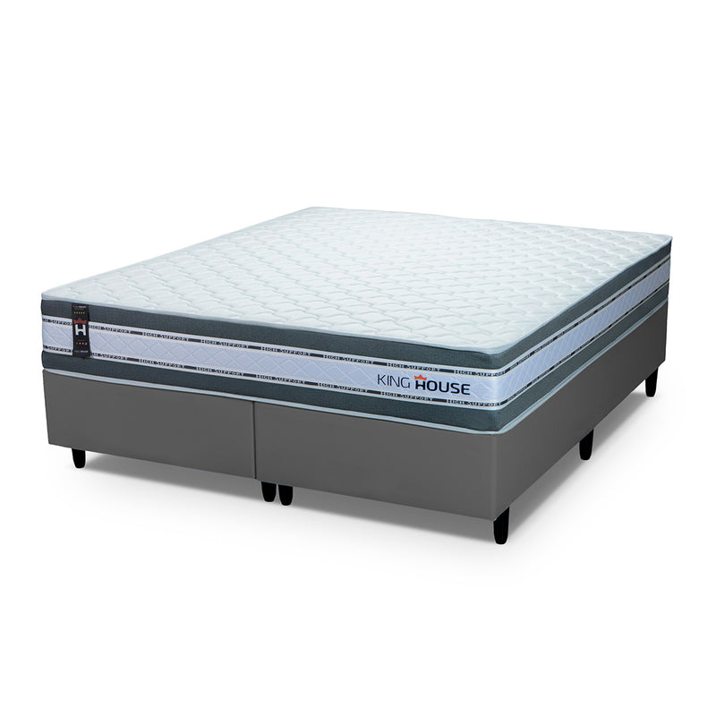 Cama Box Alpine Molas Ensacadas Queen 158x198 Cinza e Branco Espuma D28 Suporta 120 kg