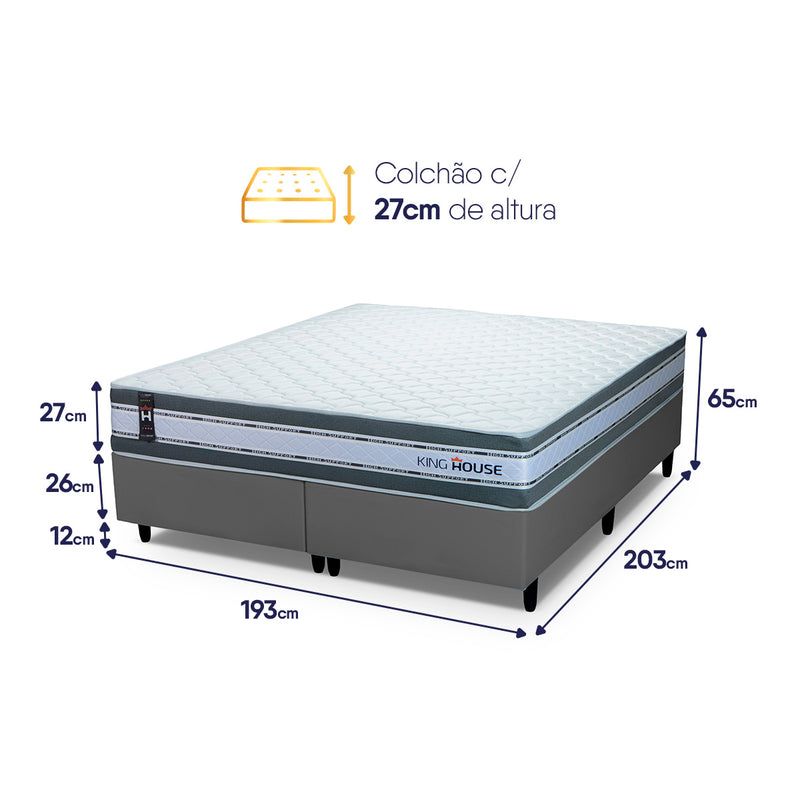 Cama Box Alpine Molas Ensacadas  193x203 Cinza Espuma D28 Suporta 120 kg