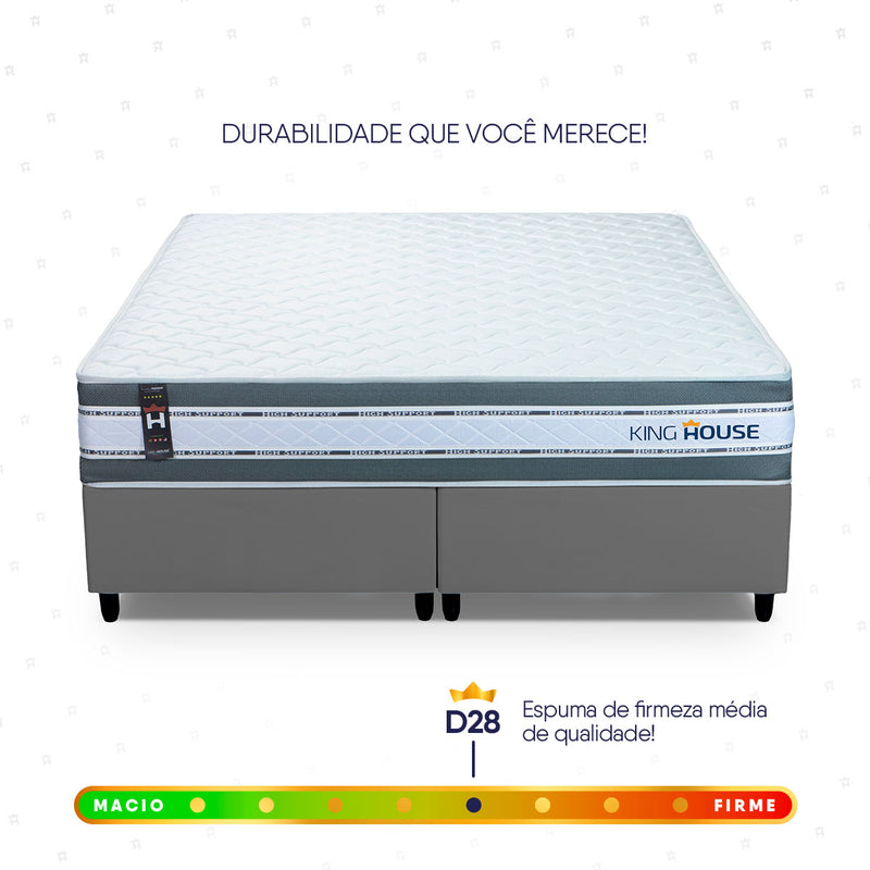 Cama Box Alpine Molas Ensacadas  193x203 Cinza Espuma D28 Suporta 120 kg
